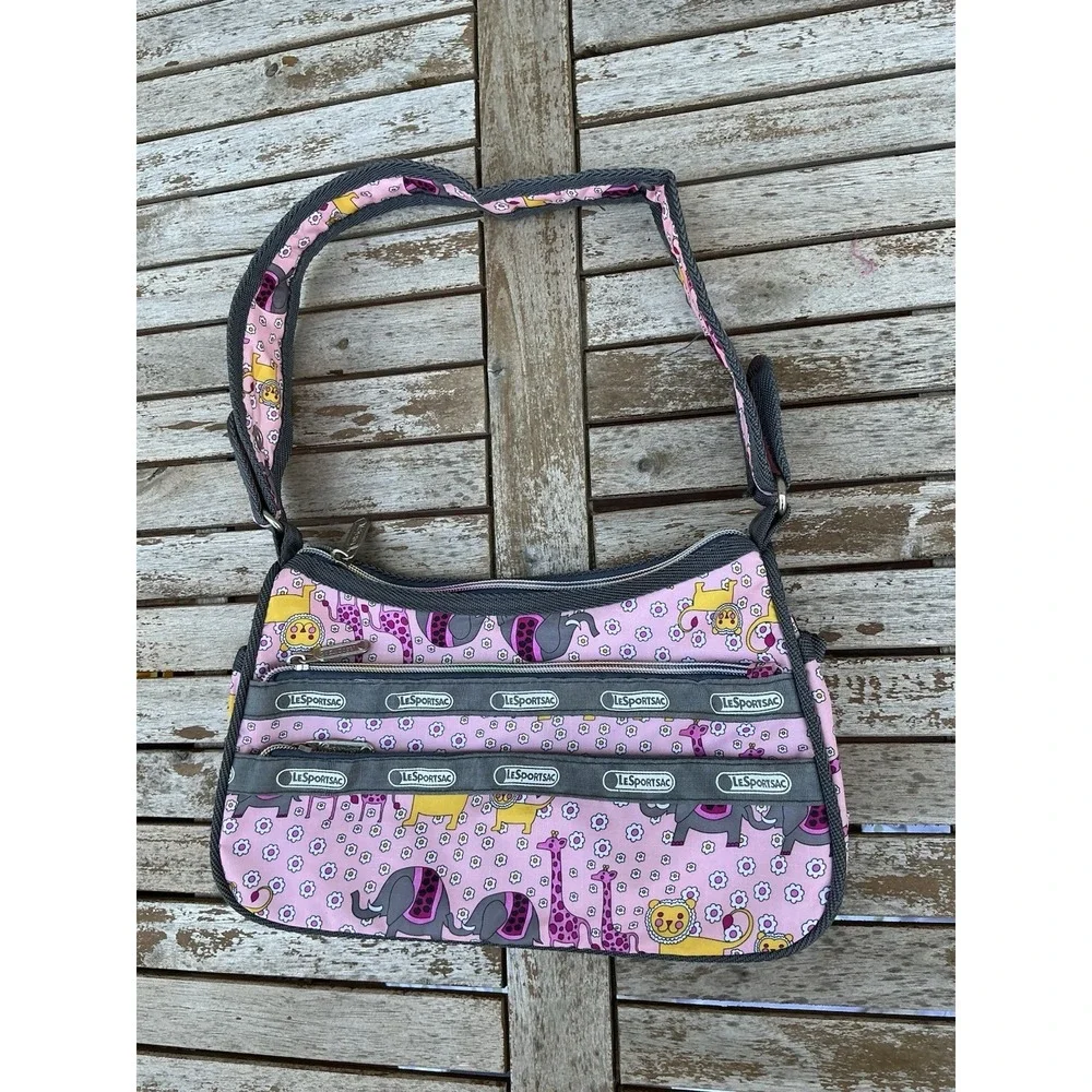Lesportsac Tokidoki With Pink Jungle Animal Elephant Giraffe Classic Hobo Bag